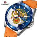 Hot Selling Forsining 173 Brand Sport Automatic Skeleton Watch Mens Luminous Genuine Leather Strap Mechanical Wristwatches